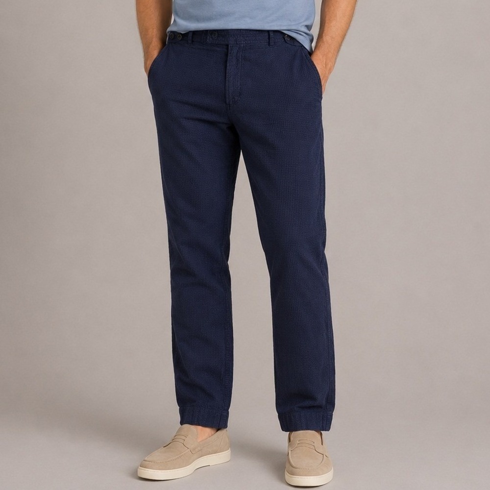 Corridor NYC Navy Blue Textured Cotton Trousers Mens 33 Made in USA Seersucker